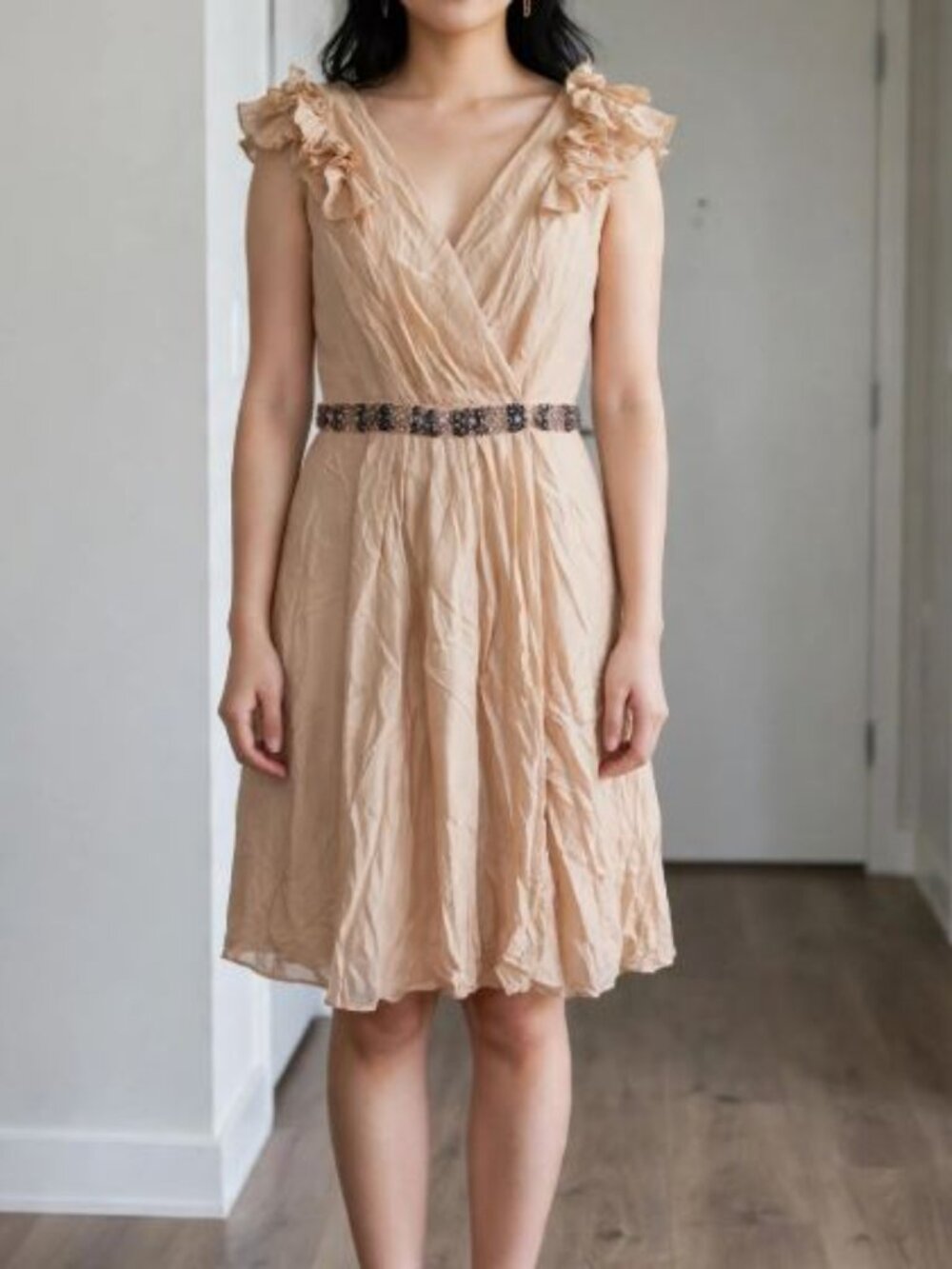 Mango Peach Mini Dress with Ruffle Details